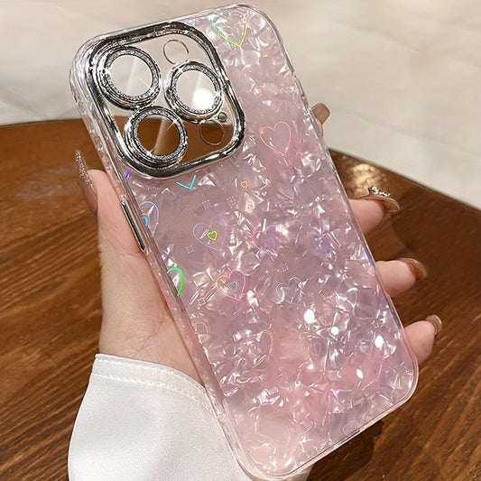 [MELODY SKY] Love Pattern With Glitter Lens Film Suitable For Iphone 15promax 14 13pro Max Creative Anti-fall Protective Case