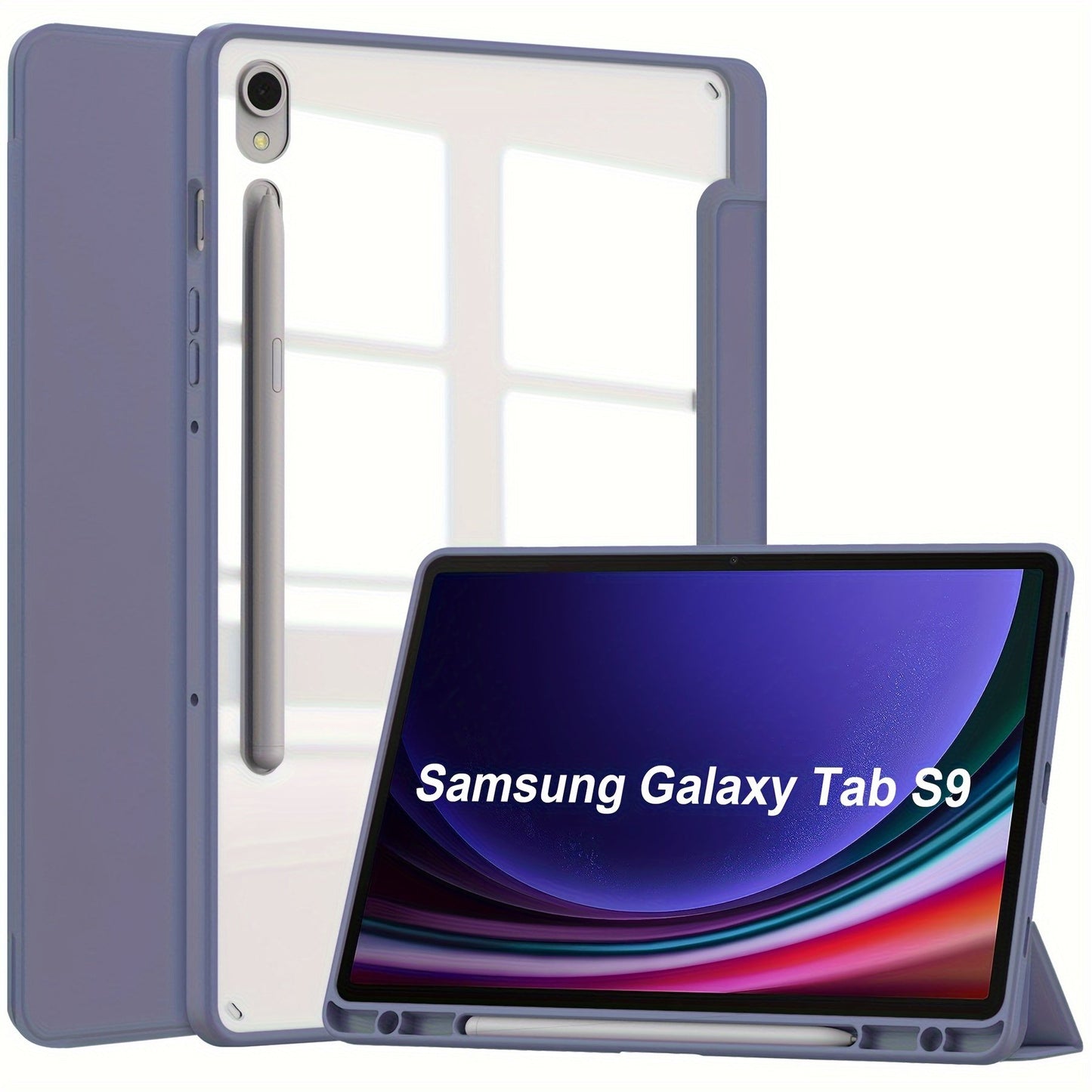 2023 New For Samsung GalaxyTab S9 Tablet Protective Case S9FE Transparent 11-inch Three-fold Acrylic Anti-bending Tablet Case With Pen Slot