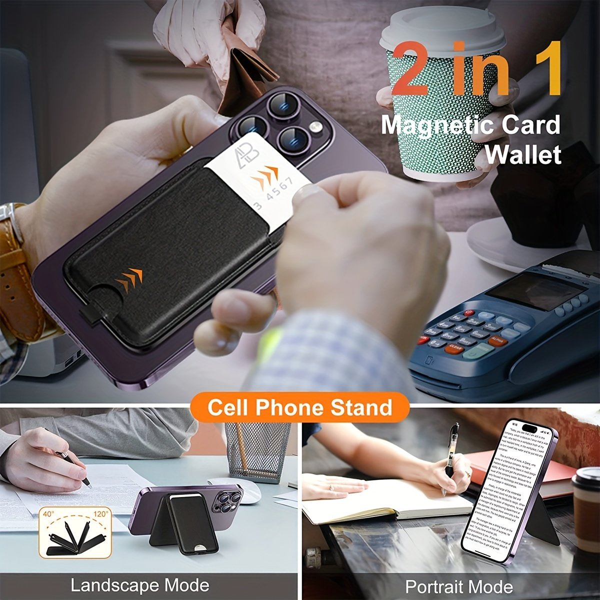 Magnetic Card Wallet Holder PU Leather MagSafe Wallet Stand, Compatible With IPhone 14/13/12 Series Not With IPhone 13 Mini/ 12 Mini Not For Non-Magnetic Cases