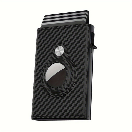1pc Men's Anti-theft Scan For Airtag, Carbon Fiber Trifold Card Holder, Magnetic Suction Card Box