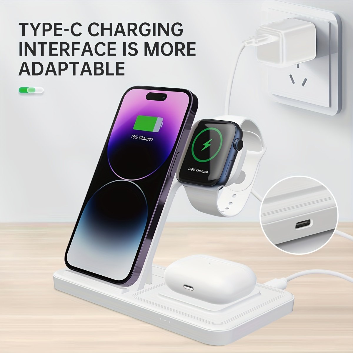 Foldable 3 in 1 fast charging station, 15W Wireless Charger Stand for iPhone 15,14,13,12,11/Pro/Max/Mini/Plus, X, XR, XS/Max, SE,8/Plus, suitable for iWatch 1-9, suitable for Airpods 3/2/Pro