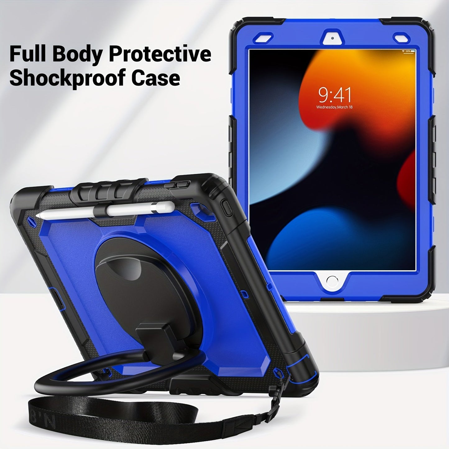 Case For IPad 5th/6th/7th/8th/9th/10th Generation Case Mini 6 For IPad Pro 11 For IPad 10.2 For IPad 10.9, Heavy Duty Shockproof Protective Case. No Screen Protector, With Stand, Hand/Shoulder Strap And Pen Holder, Dark Blue