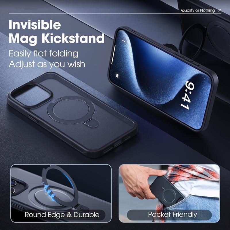 Luxury Magnetic Wireless Charger Invisible Ring Stand Phone Case For IPhone 15 14 13 12 11 Pro Max Plus Military Grade Shockproof Armor Silicone Bumper Matte Protective Cover