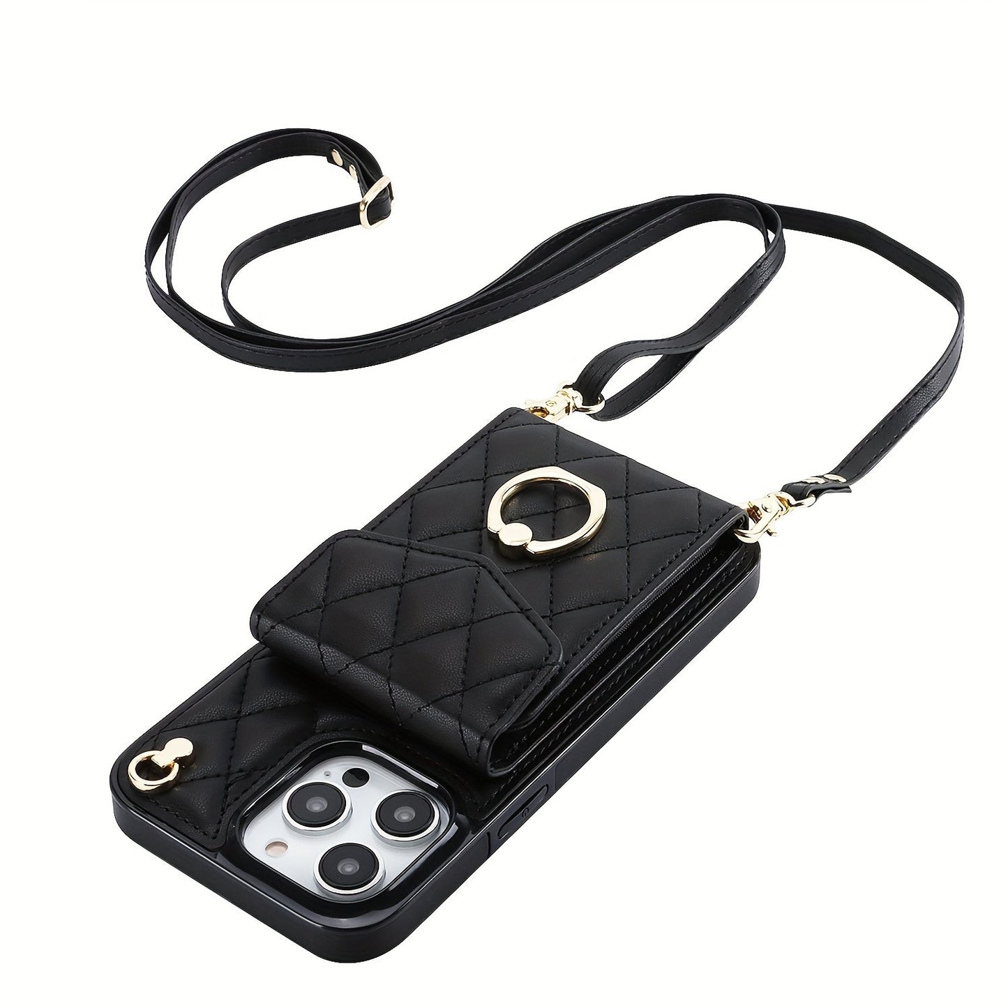 FANSONG Fashion Crossbody Bag Faux Leather Phone Case For iPhone 15 Plus 15/14/13 Pro Max Protect Case With Holder Long Lanyard Ring Wallet Card Slots Shockproof Protect Cover