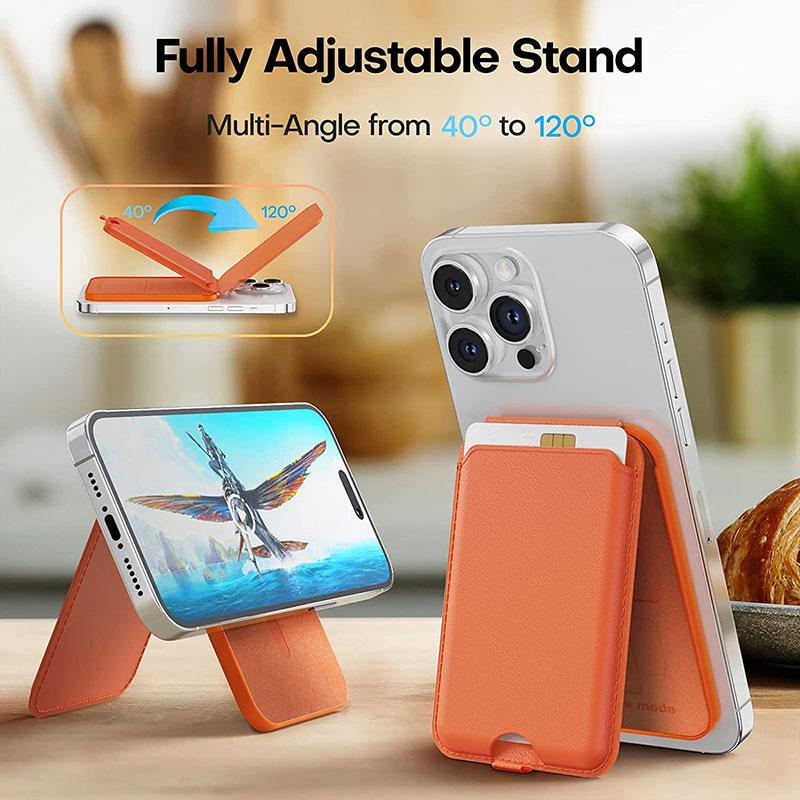 Vegan Leather Phone Wallet Stand Magnetic Card Wallet Organizer Card Holder Secure Design for iPhone mobile magnetic card holder