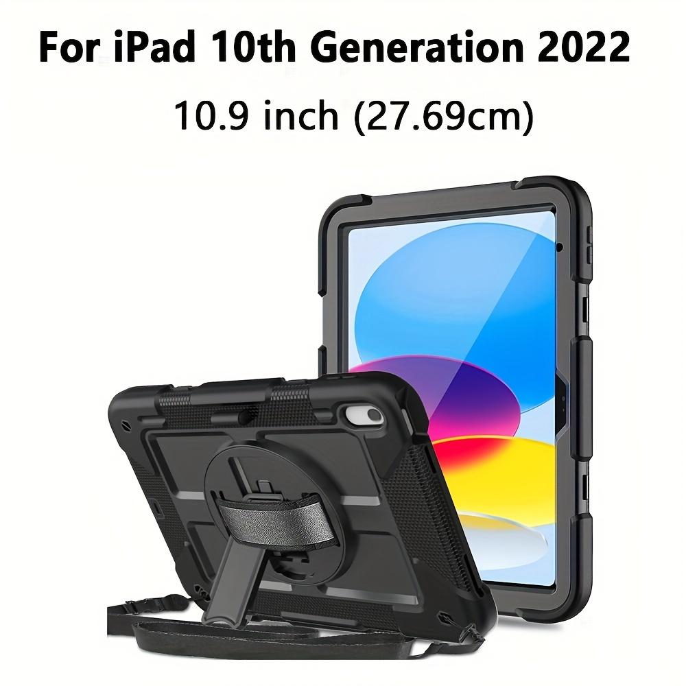 For IPad 10th Generation Case 10.9 Inch 2022 - With Screen Protector, 360 Rotating Stand & Pencil Holder Hand & Shoulder Strap Shockproof IPad 10th Generation Case (iPad 10th Gen), Black