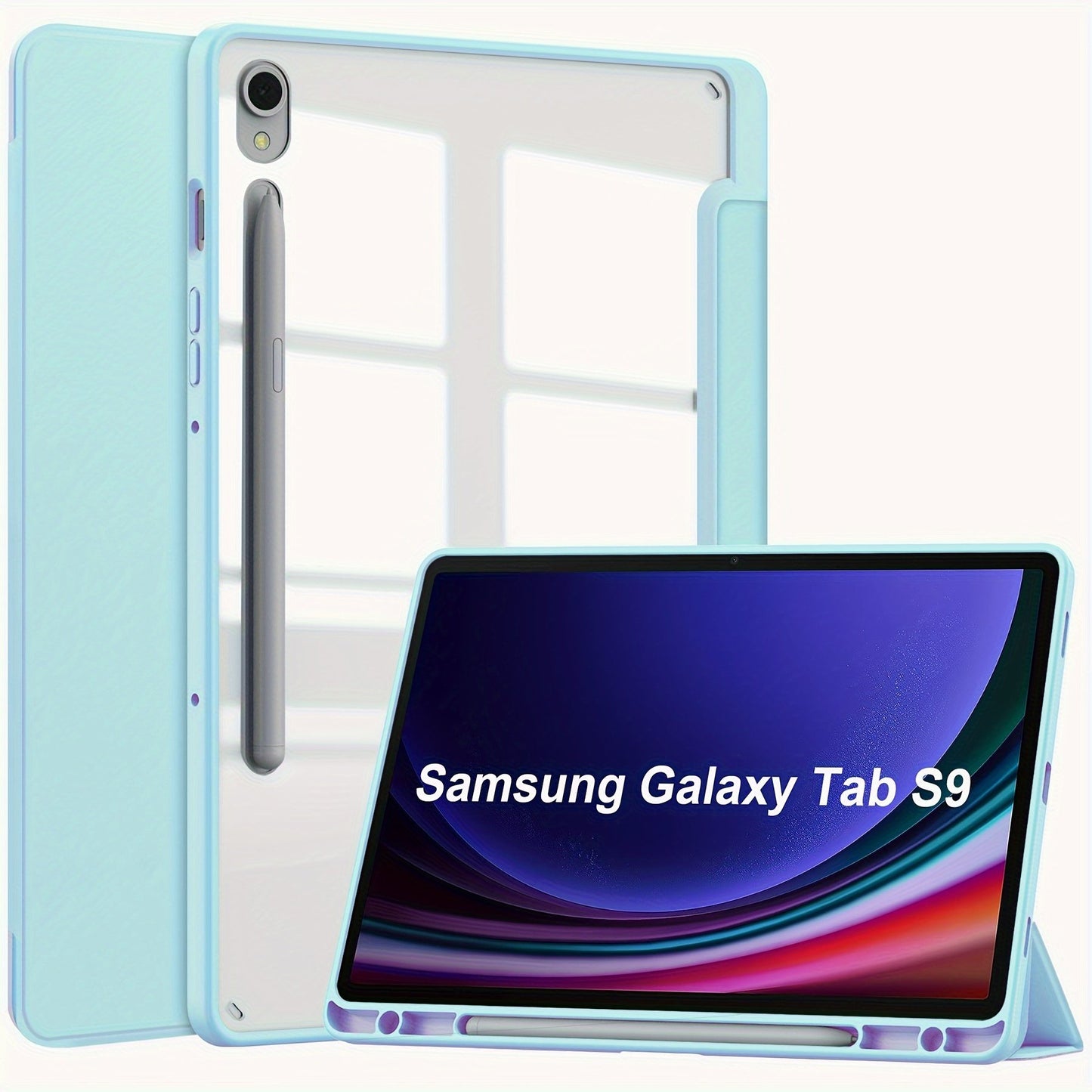 2023 New For Samsung GalaxyTab S9 Tablet Protective Case S9FE Transparent 11-inch Three-fold Acrylic Anti-bending Tablet Case With Pen Slot