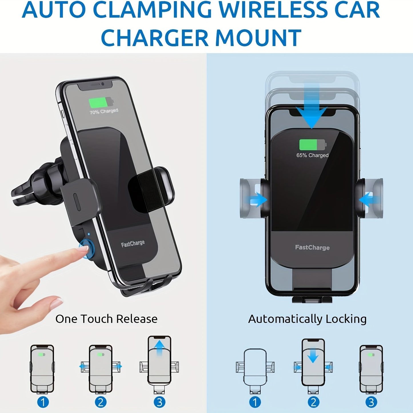 Wireless Car Charger, 15W Fast Charging Auto Clamping Car Charger Phone Mount Phone Holder Fit For IPhone 14 13 12 11 Pro Max Xs, For Samsung Galaxy S23 Ultra S22 S21 S20, S10+ S9+ Note 9, Etc