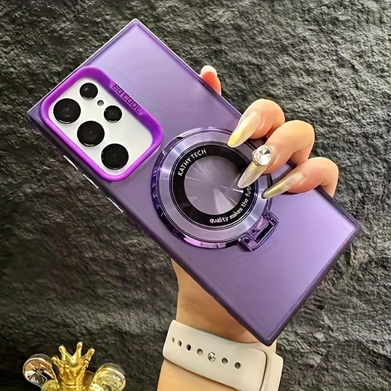 This Innovative Design Soft Border Phone Case With Laser Double-Layer Colorful Silver Magnetic Suction Ring And Circular Folding Bracket Is Suitable For Samsung Phones SAMSUNG Galaxy S24 S23 S22 Plus + Note 20 Ultra Note20 S 24 Plus Ultra.