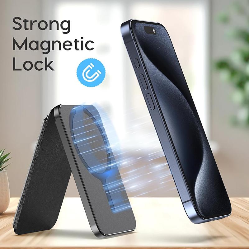 Vegan Leather Phone Wallet Stand Magnetic Card Wallet Organizer Card Holder Secure Design for iPhone mobile magnetic card holder