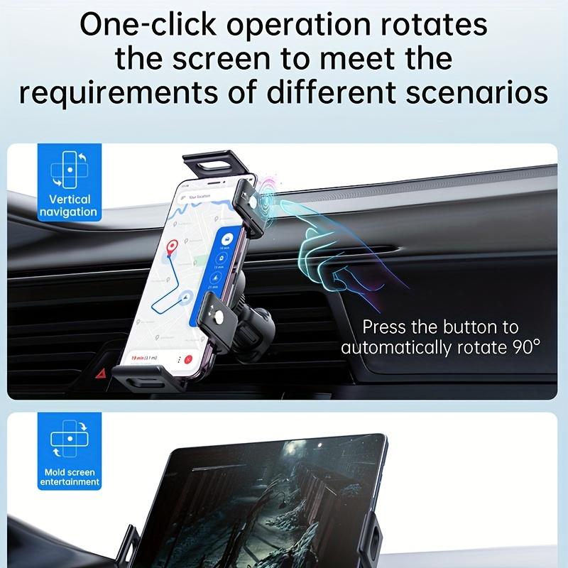 Horizontal Or Vertical Rotation 90° Rotating Car Wireless Charger Holder, Dual Coil One Hand Motorized Knob Operated Car Cell Phone Holder Stand Fast Charging For iPhone Samsung Galaxy S23 S22 S21 Google Pixel 7~4 Series