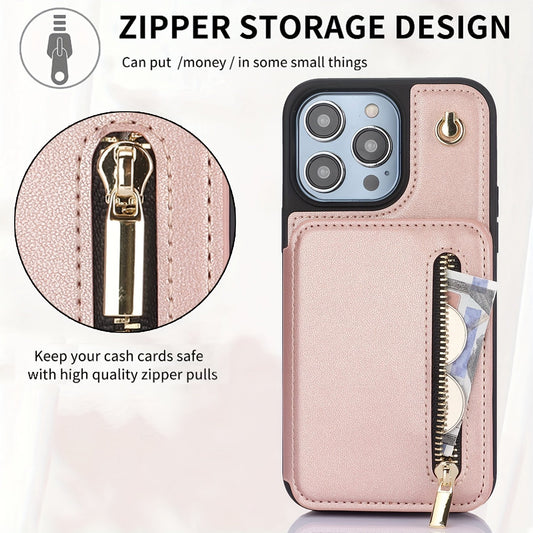 Zipper wallet card slot phone case suitable for iPhone 13 15 14 11 Pro pocket wallet phone case, white, suitable for iPhone 15 14 13 Pro Max phone can be italicized phone case - the best choice for going out