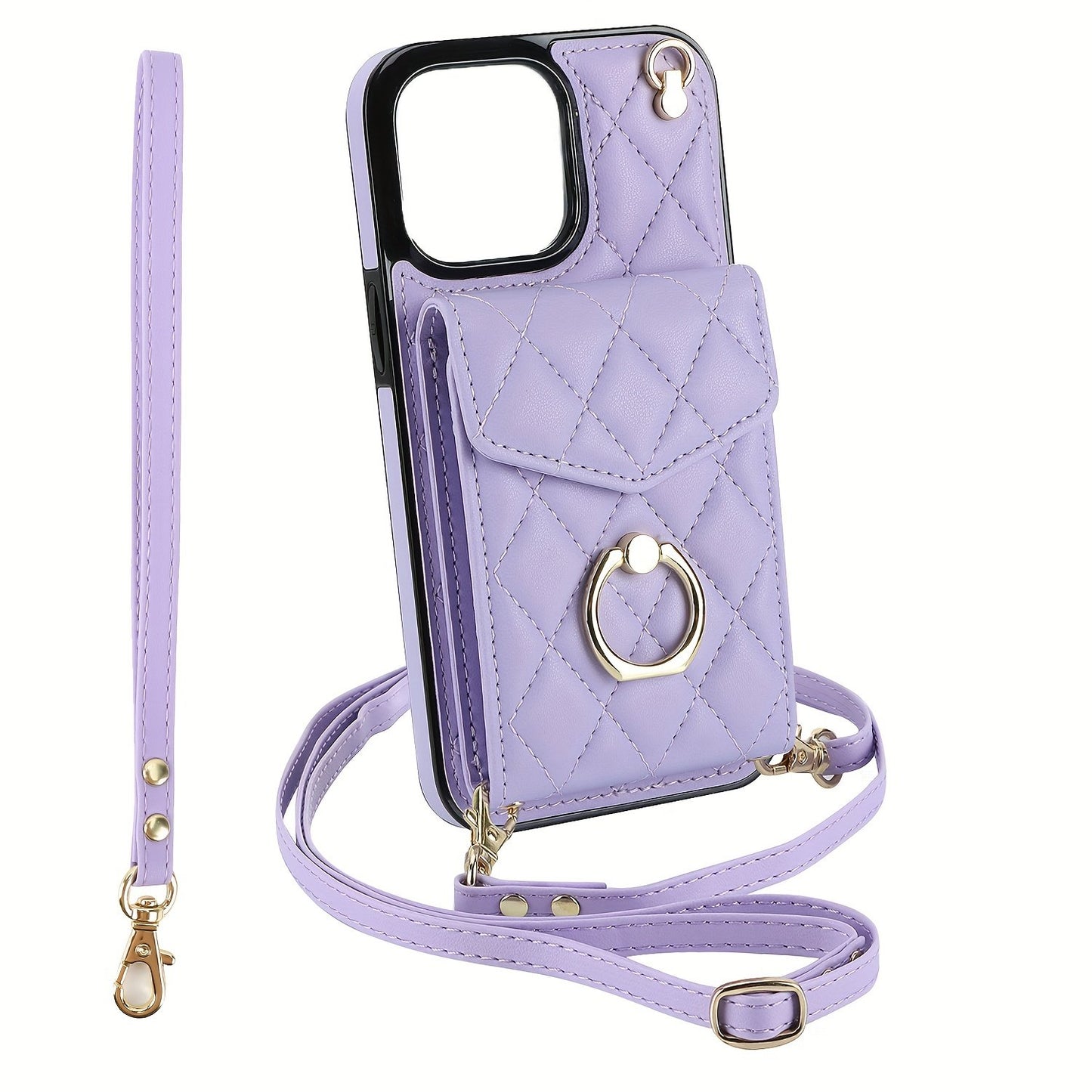 FANSONG Fashion Crossbody Bag Faux Leather Phone Case For iPhone 15 Plus 15/14/13 Pro Max Protect Case With Holder Long Lanyard Ring Wallet Card Slots Shockproof Protect Cover