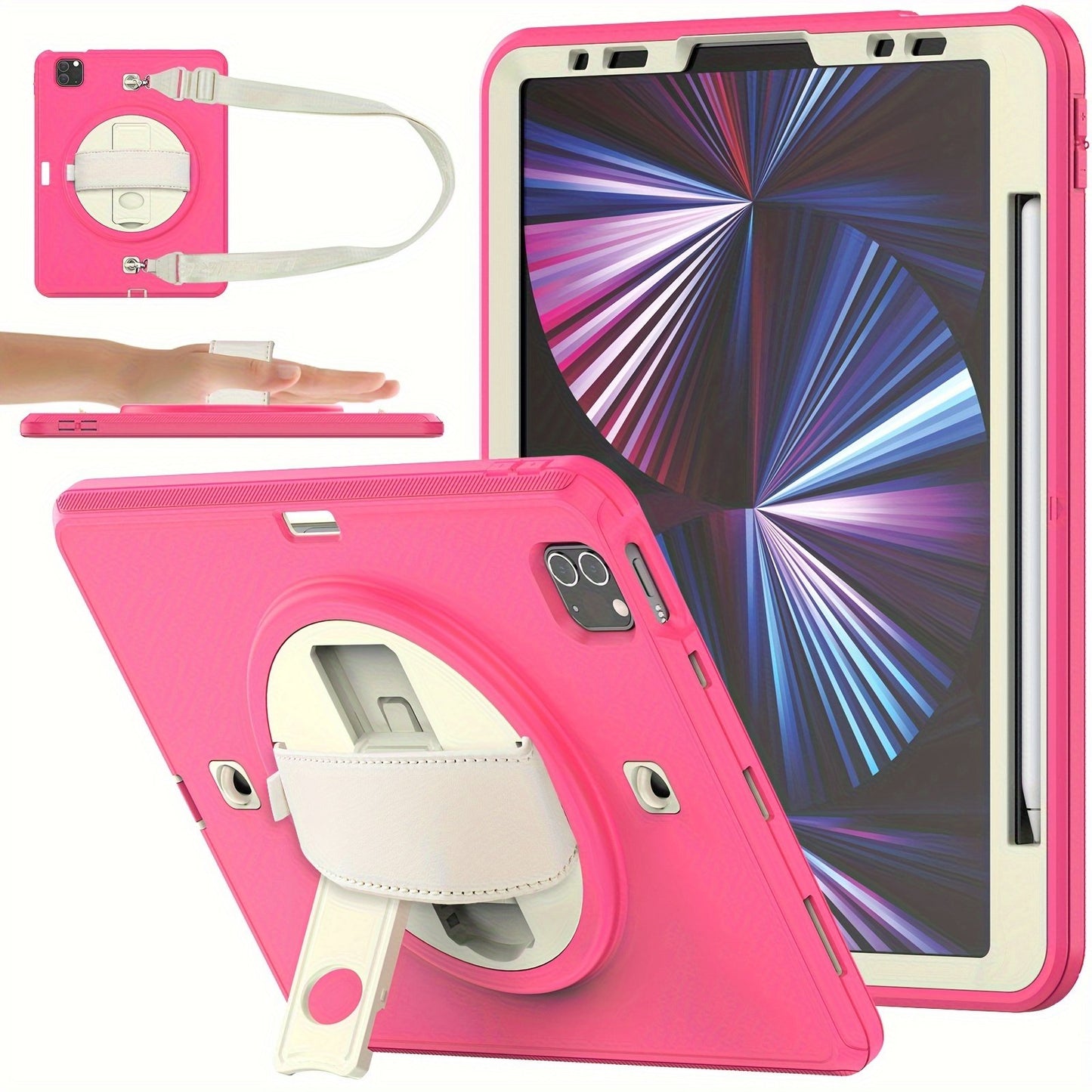 Case For IPad Air 4/Air 5 10.9-inch, For Pro 11-inch2022/2021/2020/2018; With Strong Protection, Screen Protector, Hand Strap, Shoulder Strap, Rotating Stand, Pencil Holder