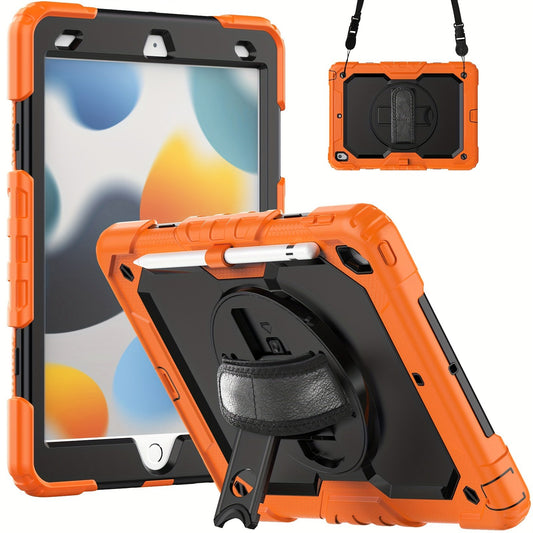 Heavy Duty Shockproof Protective Case for iPad 5th-10th Gen, Mini 6, Pro 11 - Orange, with Screen Protector, Stand, Strap, Pen Holder