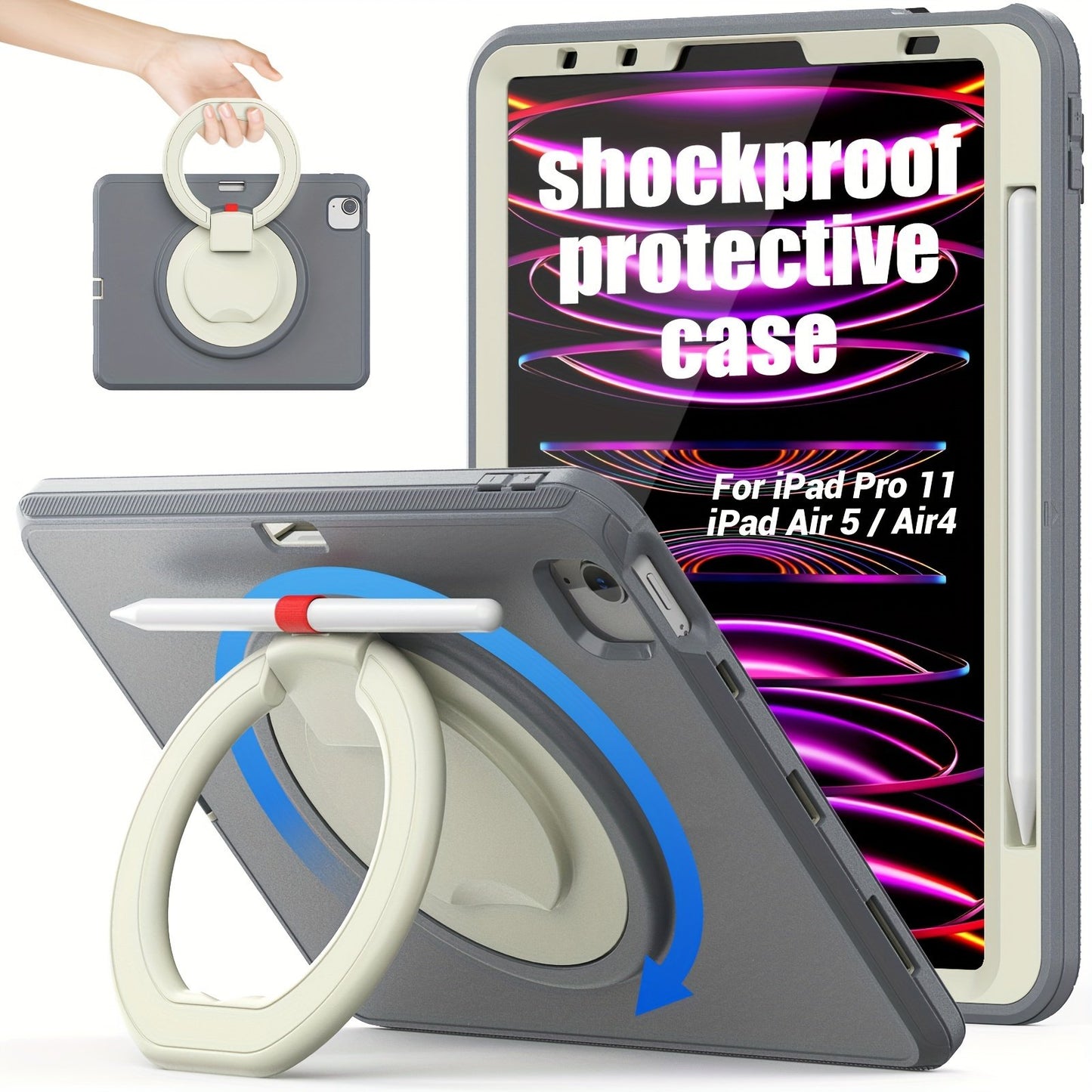 Case For IPad 10th Generation, For IPad Pro 11, For IPad 10.9, For IPad Air 4/5, For IPad 7th/8th/9th Generation 10.2 Inch, The Case Features A 360° Rotating Handle Stand For Enhanced Versatility