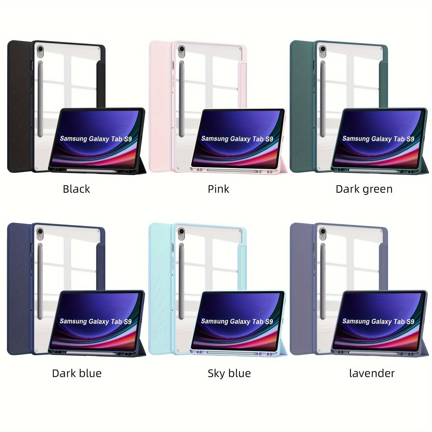 2023 New For Samsung GalaxyTab S9 Tablet Protective Case S9FE Transparent 11-inch Three-fold Acrylic Anti-bending Tablet Case With Pen Slot