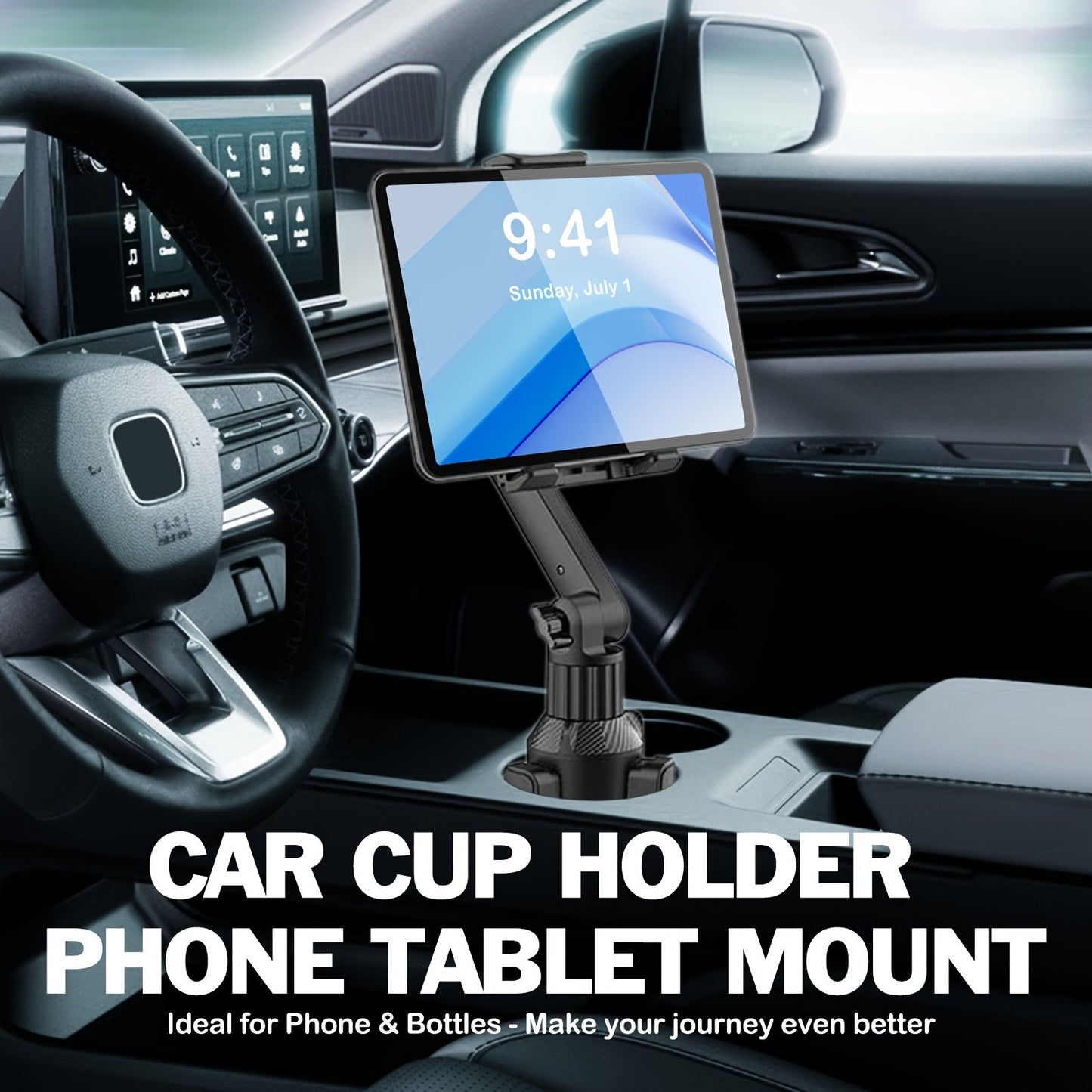 Car Cup Holder Tablet Phone Mount With Heavy Duty Cupholder Base, Adjustable Tablet Phone Holder For Car/Truck Compatible With 4-13inch Tablets, IPad Mini/Air/Pro, IPhone, All Cellphones