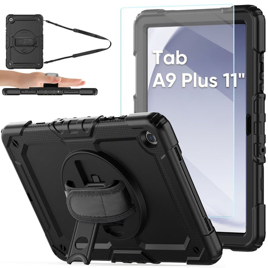 Case for Samsung Galaxy Tab A9 Plus 11 Inch 2023 with Tempered Glass Screen Protector Pencil Holder, Cover for Galaxy A9+ Plus Tablet with Shoulder Strap Hand Strap&Stand