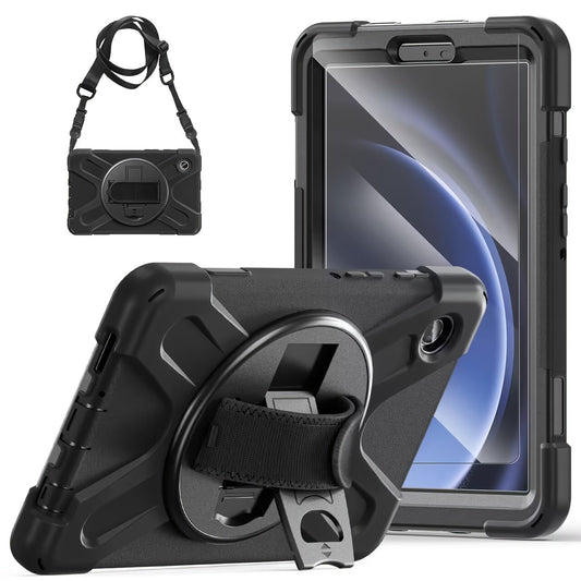 Samsung Galaxy Tab A9 Case 8.7 Inch 2023 SM-X110/X115/X117 with Screen Protector | Heavy Duty Shockproof Case with Rotating Stand Hand Strap for Galaxy Tab A9 Tablet