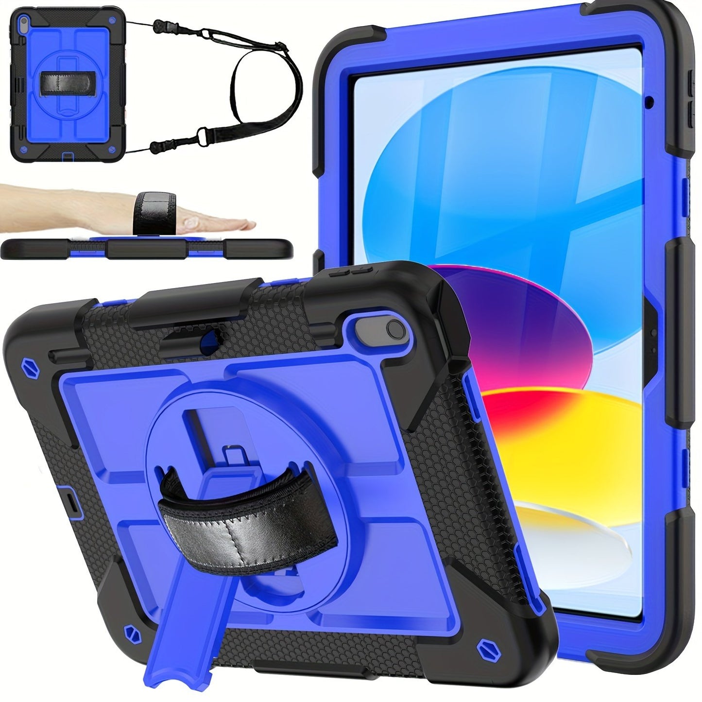 For IPad 10th Generation Case 10.9 Inch 2022 - With Screen Protector, 360 Rotating Stand & Pencil Holder Hand & Shoulder Strap Shockproof IPad 10th Generation Case (iPad 10th Gen), Black