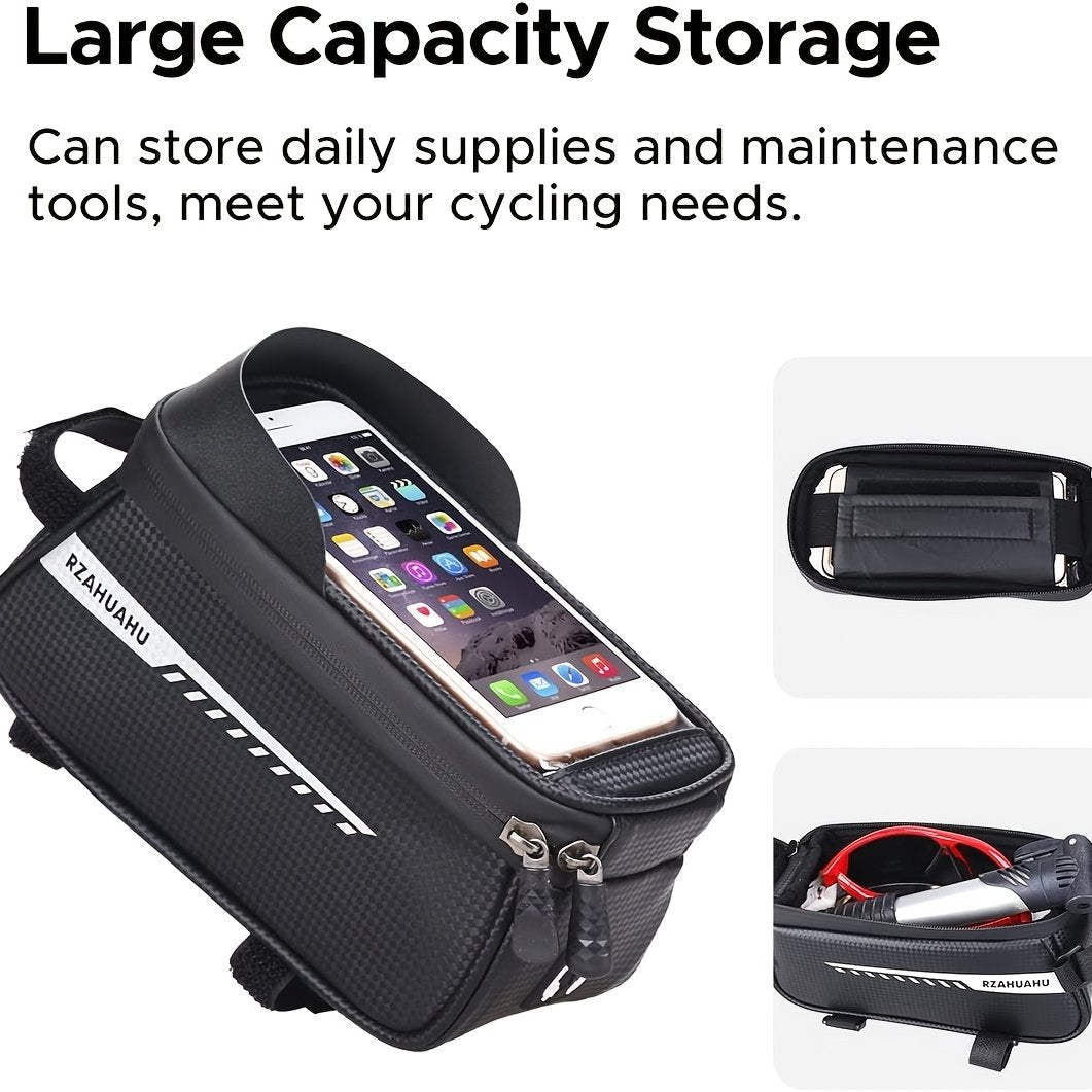 Waterproof Bike Front Frame Bag with Phone Holder - Convenient Cycling Storage Accessory