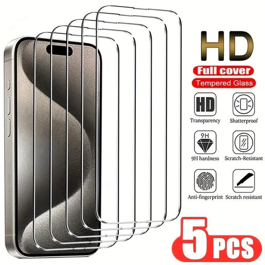 5Pcs Tempered Glass For IPhone 14 11 12 13 15 Pro Max Mini Screen Protector For IPhone XS MAX X XR 7 8 Plus SE Glass