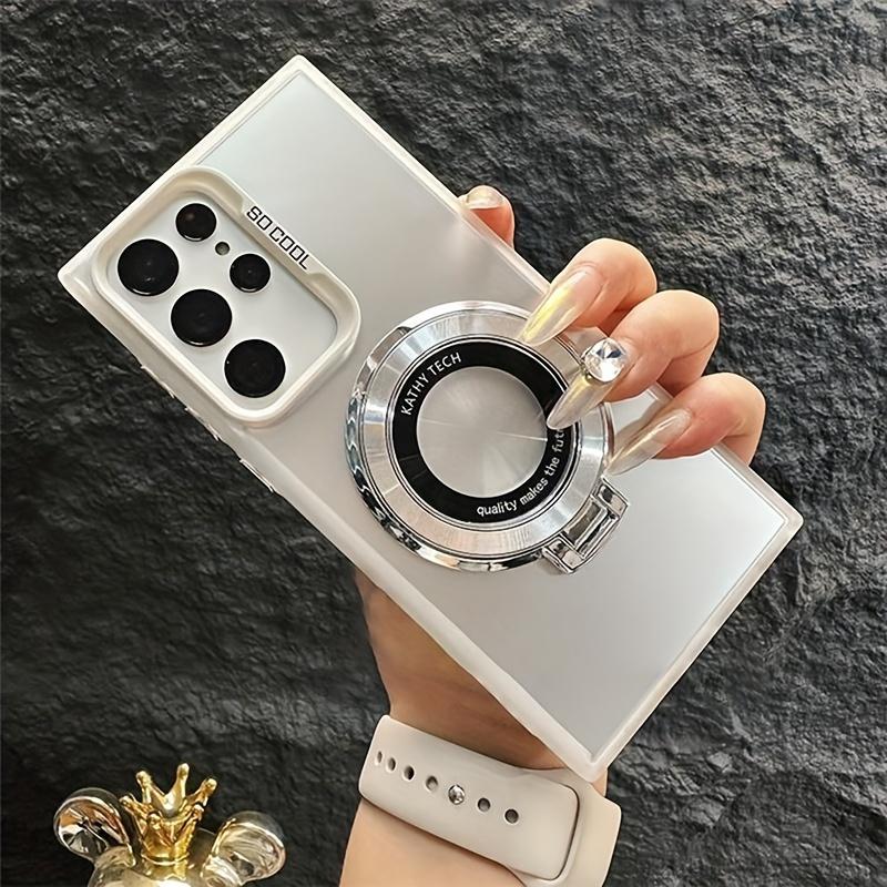 This Innovative Design Soft Border Phone Case With Laser Double-Layer Colorful Silver Magnetic Suction Ring And Circular Folding Bracket Is Suitable For Samsung Phones SAMSUNG Galaxy S24 S23 S22 Plus + Note 20 Ultra Note20 S 24 Plus Ultra.