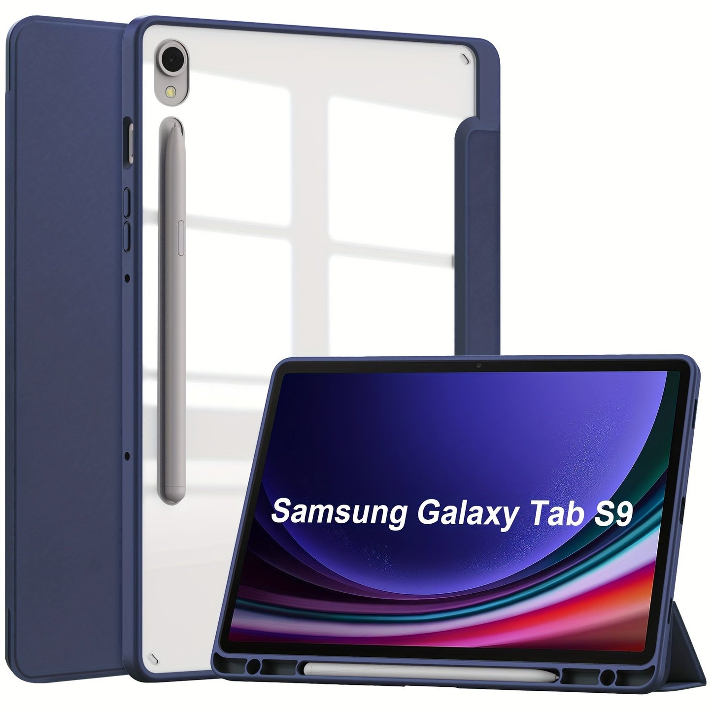 2023 New For Samsung GalaxyTab S9 Tablet Protective Case S9FE Transparent 11-inch Three-fold Acrylic Anti-bending Tablet Case With Pen Slot