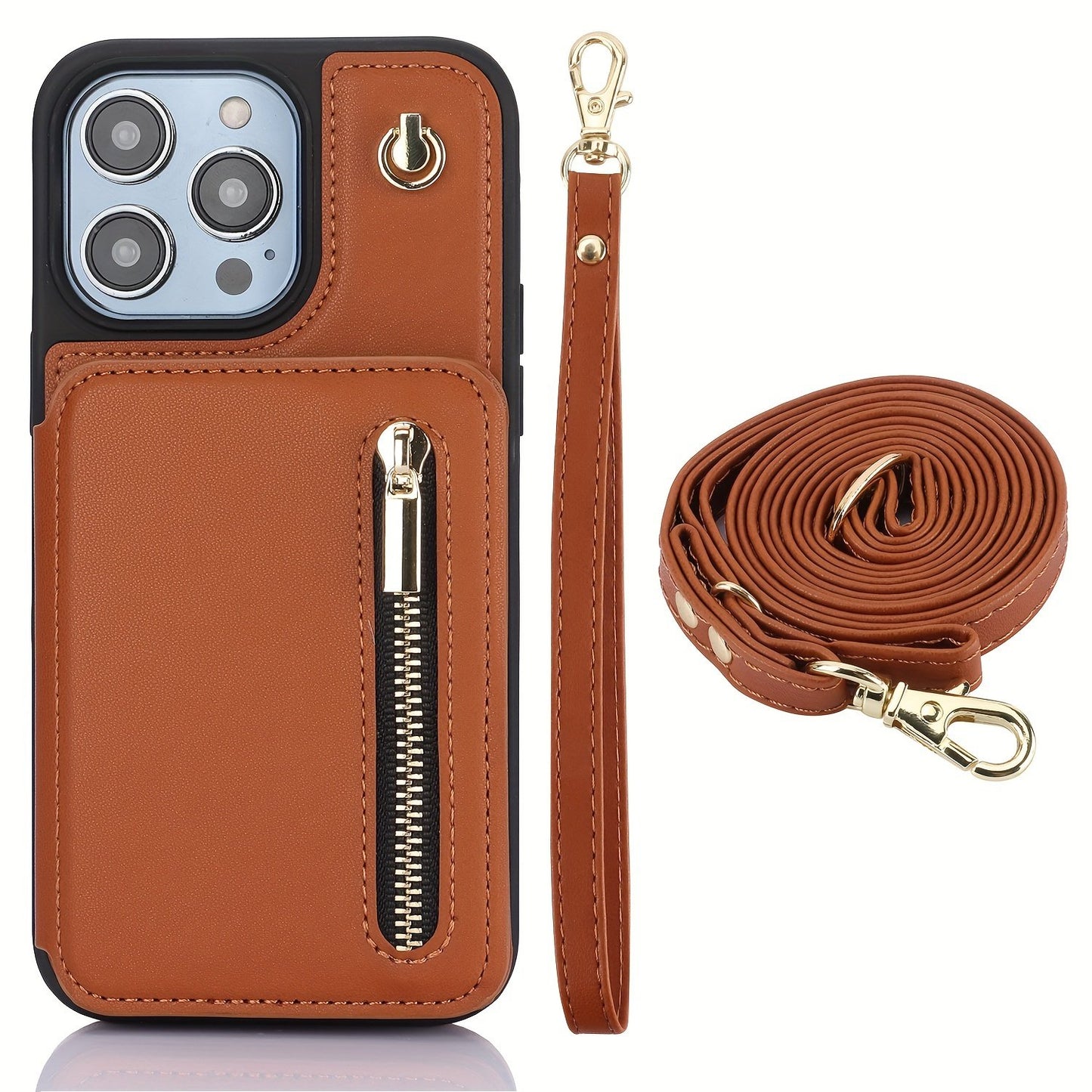 Crossbody PU Leather Back Case For IPhone 15 14 13 12 11 Pro X XS Max XR 8 7 Plus Ultra SE SE2 SE3 5G 2022 2020 Zipper Lanyard Wallet Card Slot Magnetic Stand Phone Cover