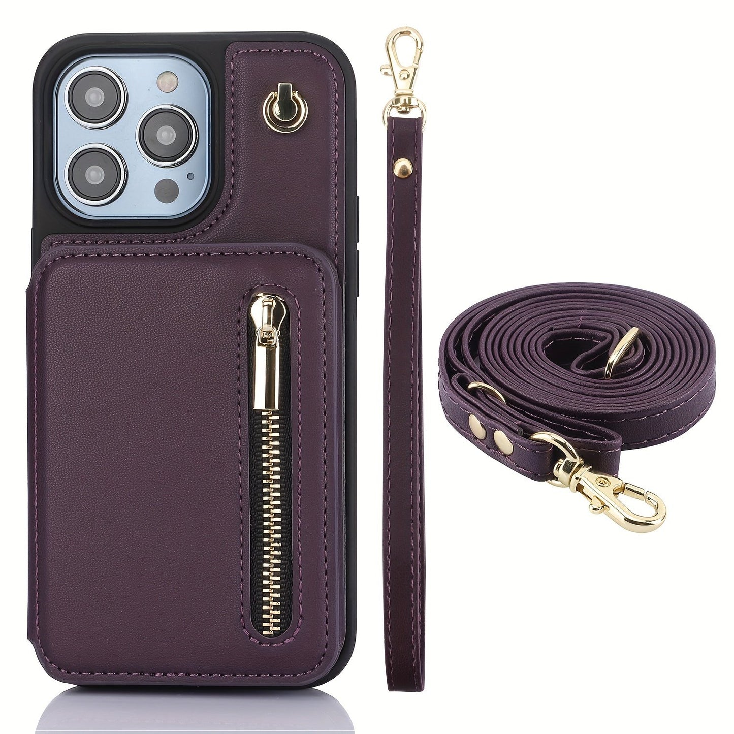 Crossbody PU Leather Back Case For IPhone 15 14 13 12 11 Pro X XS Max XR 8 7 Plus Ultra SE SE2 SE3 5G 2022 2020 Zipper Lanyard Wallet Card Slot Magnetic Stand Phone Cover