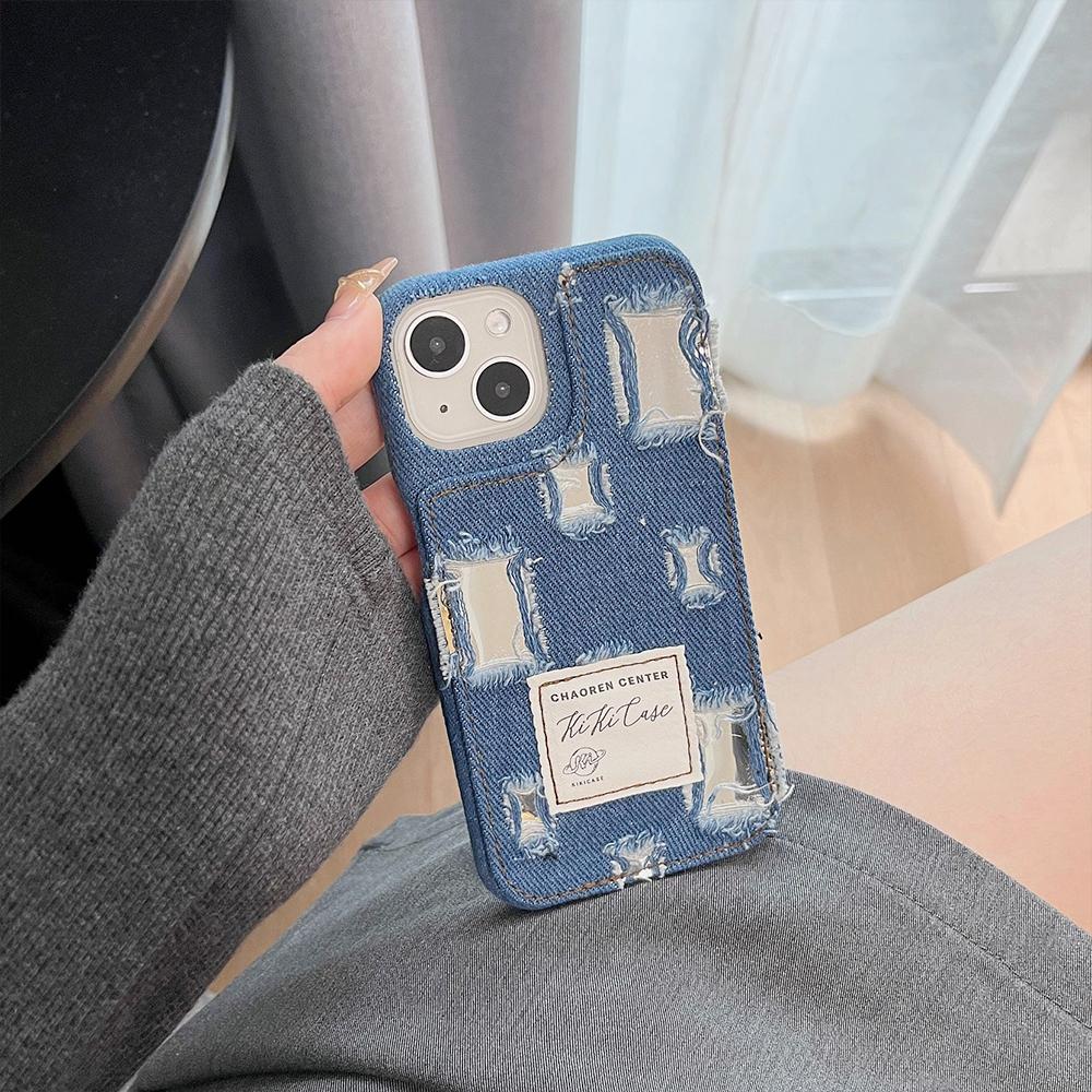 Same style as celebrities Compatible with For iPhone Case Denim Hole Fabric Silicone Camera Protection Soft Shockproof Case