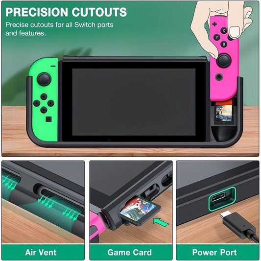 Switch Case, Heavy-Duty Protective Cover With 7 Game Card Slots, Adjustable Kickstand, Shock-Resistant Full Protection