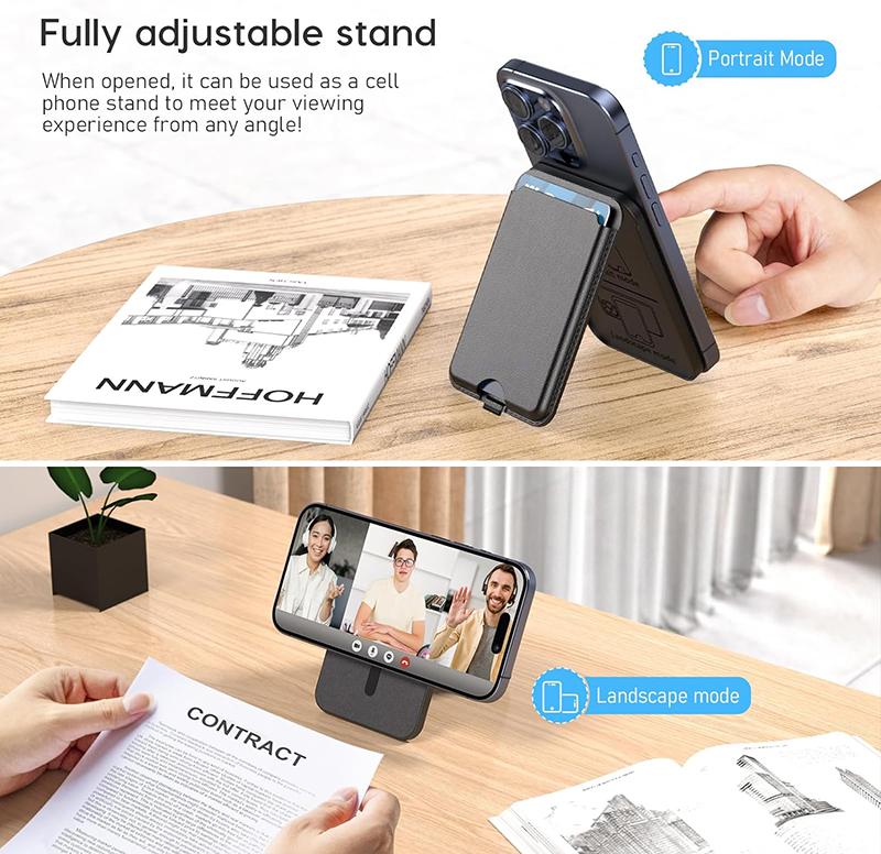 Vegan Leather Phone Wallet Stand Magnetic Card Wallet Organizer Card Holder Secure Design for iPhone mobile magnetic card holder