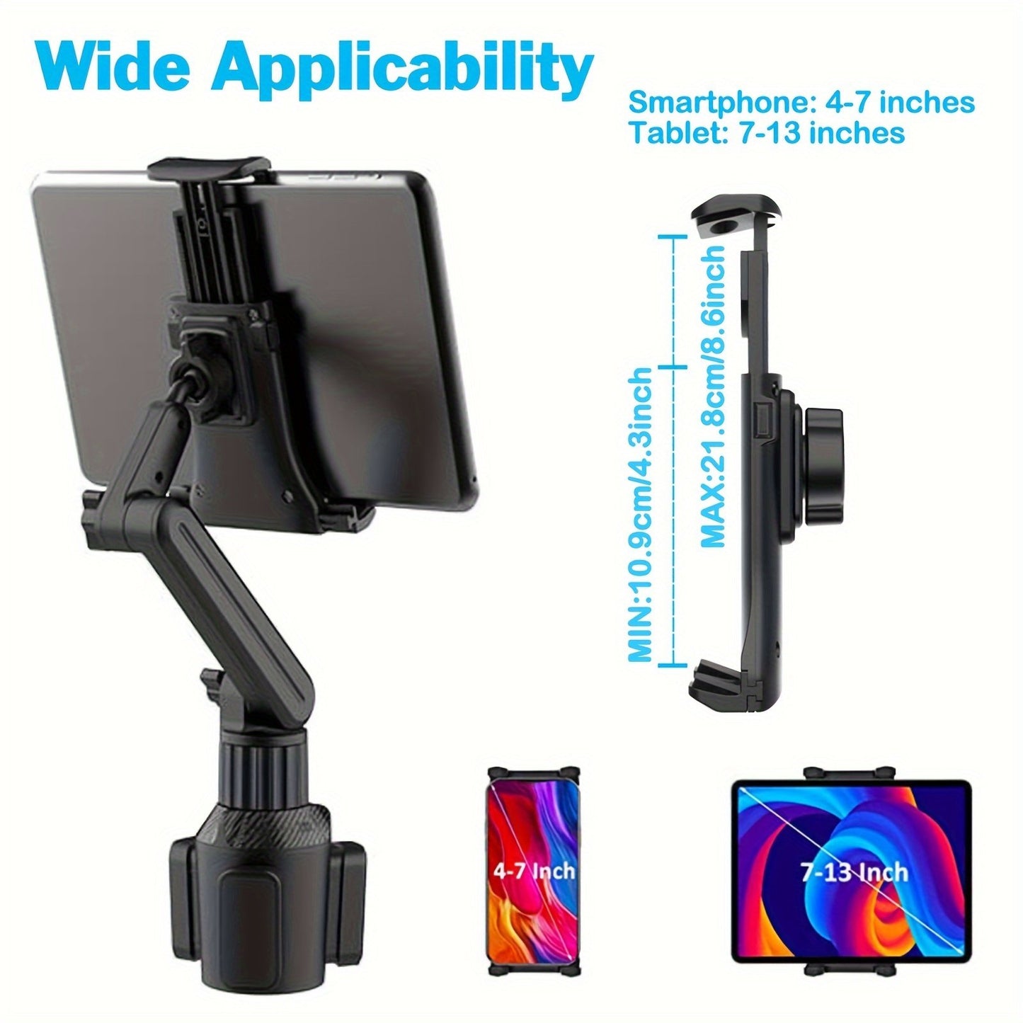 Car Cup Holder Tablet Phone Mount With Heavy Duty Cupholder Base, Adjustable Tablet Phone Holder For Car/Truck Compatible With 4-13inch Tablets, IPad Mini/Air/Pro, IPhone, All Cellphones