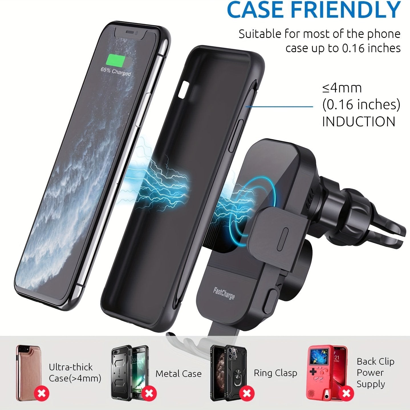 Wireless Car Charger, 15W Fast Charging Auto Clamping Car Charger Phone Mount Phone Holder Fit For IPhone 14 13 12 11 Pro Max Xs, For Samsung Galaxy S23 Ultra S22 S21 S20, S10+ S9+ Note 9, Etc