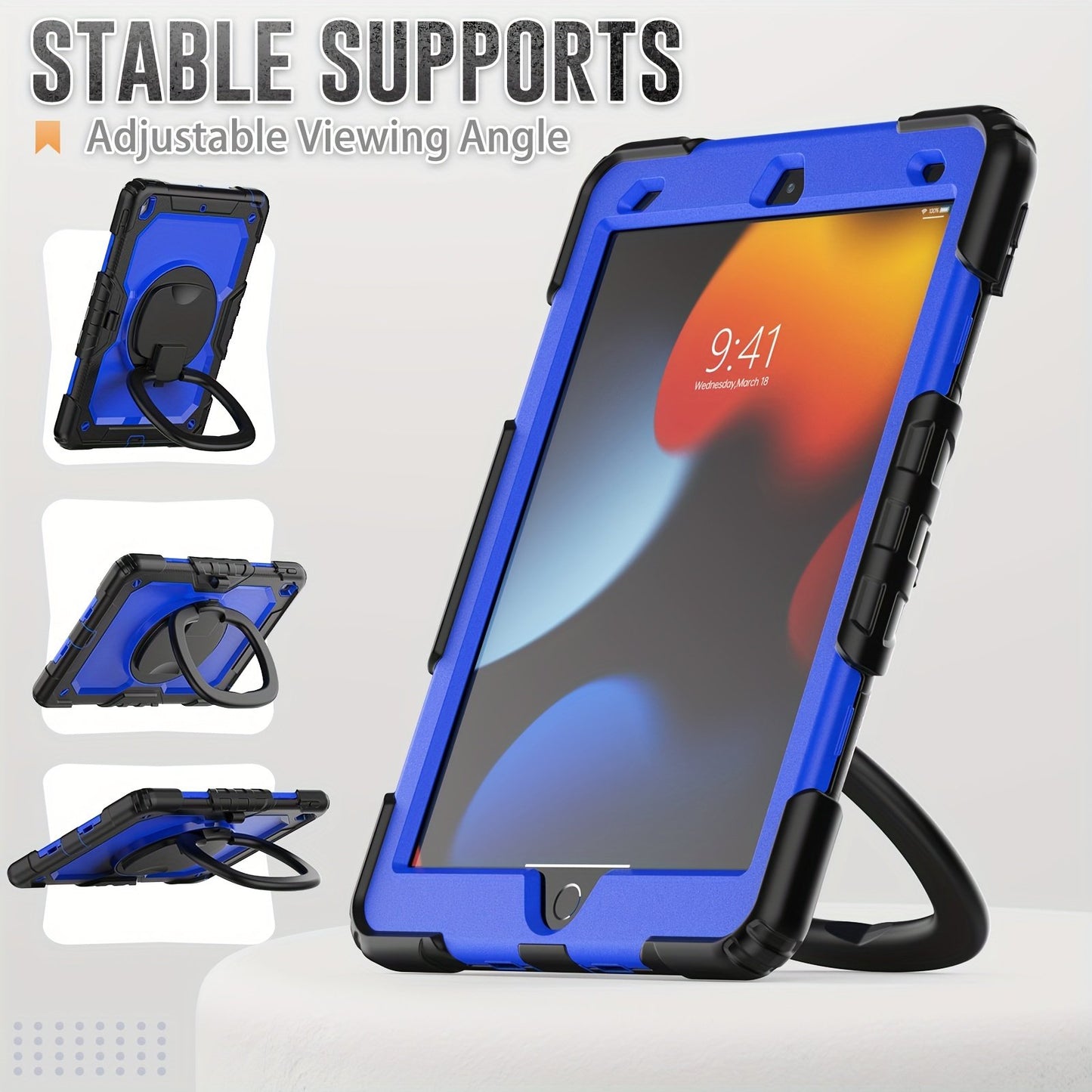 Case For IPad 5th/6th/7th/8th/9th/10th Generation Case Mini 6 For IPad Pro 11 For IPad 10.2 For IPad 10.9, Heavy Duty Shockproof Protective Case. No Screen Protector, With Stand, Hand/Shoulder Strap And Pen Holder, Dark Blue