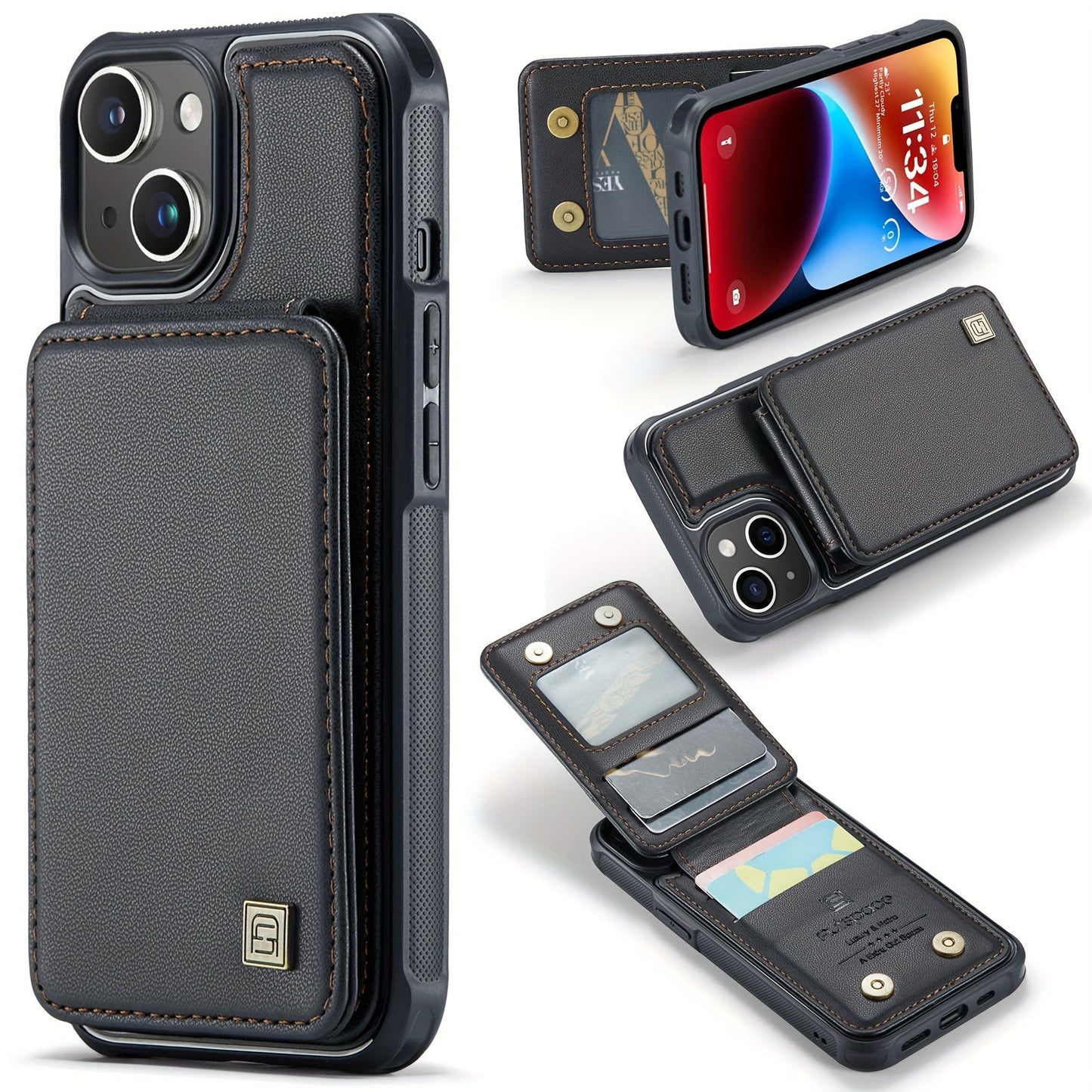 Multifunctional Card Holder And Mobile Phone Case For IPhone 14promax Card Wallet Apple 12mini Adds Anti-theft Compartment IPhone11pro Can Absorb Car Bracket Couple Mobile Phone Case Case