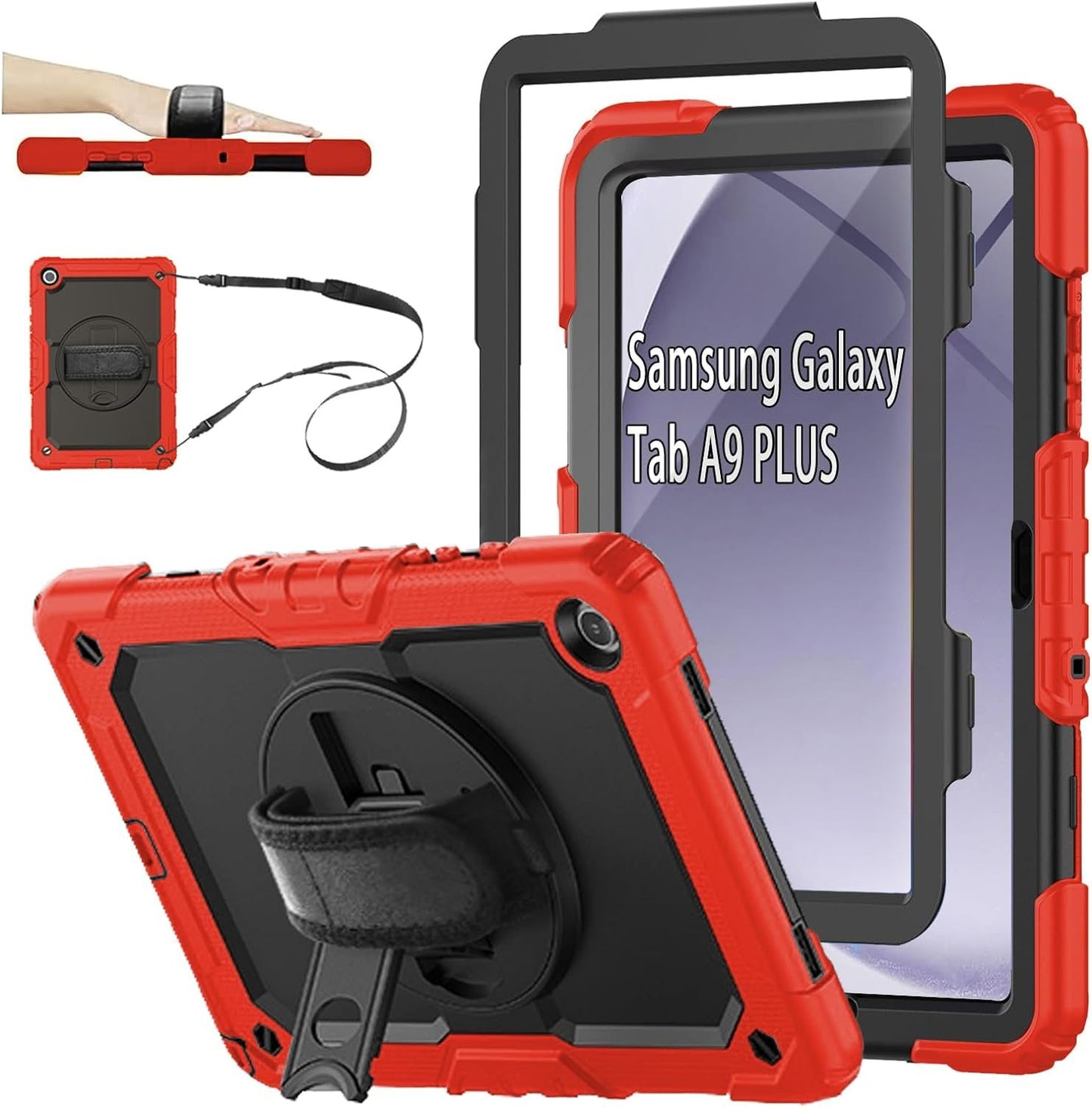 Case for Samsung Galaxy Tab A9 Plus 11 inch 2023,SM-X210/216/218 Case with Screen Protector,Kids Shockproof Galaxy Tab A9 Plus Cover with Pencil Holder,Hand/Shoulder Strap Purple