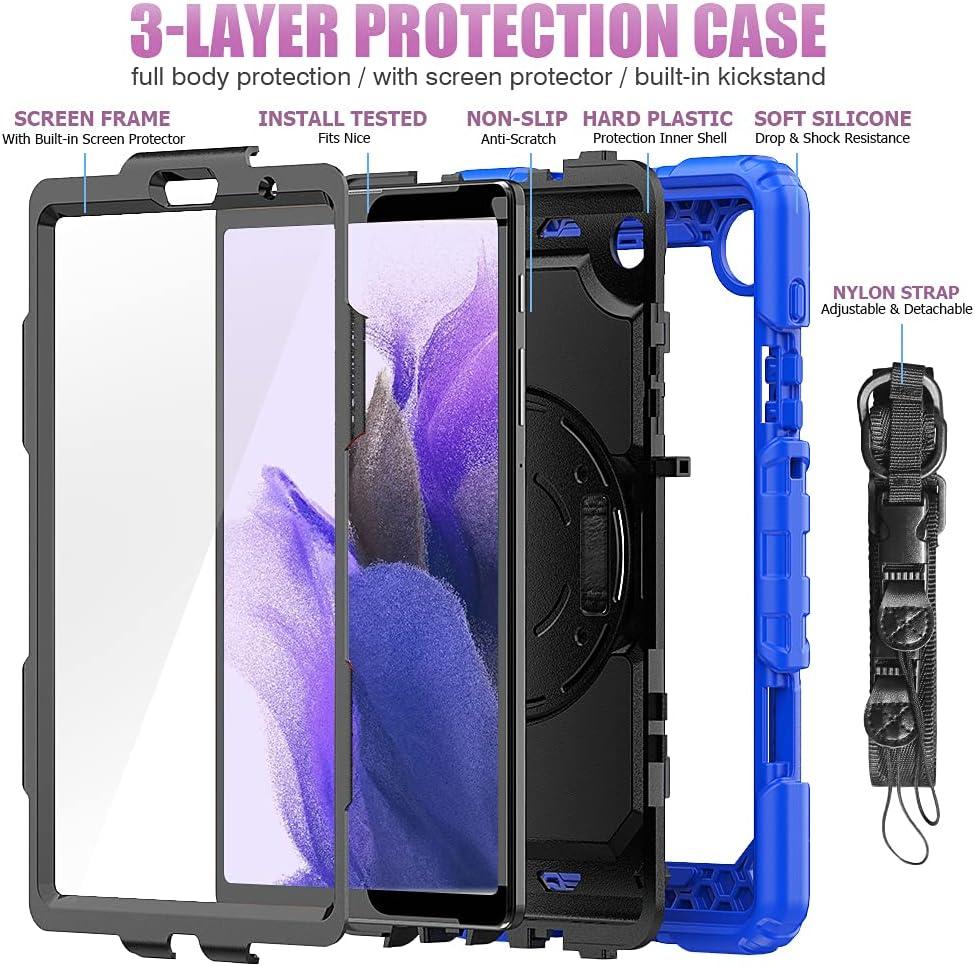 Samsung Galaxy Tab A7 Lite Case 8.7 inch 2021(SM-T220/T225/T227), with Screen Protector Pencil Holder Kids Shockproof Silicone Cover 360 Stand Hand Strap for Galaxy Tablet A7 lite,Purple